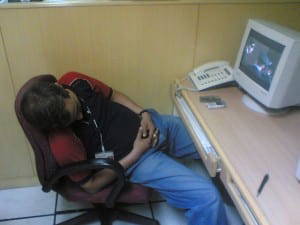 student asleep working